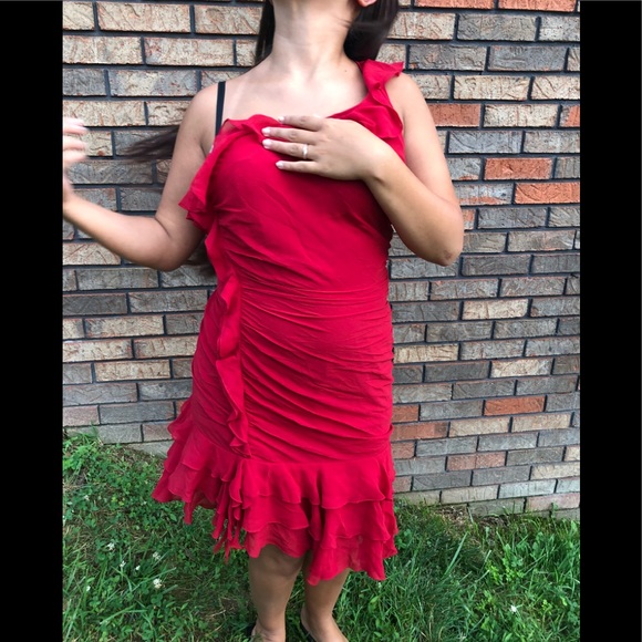 EXPRESS 100% SILK RED SEXY ONE SHOULDER SIZE 8 - Picture 2 of 8